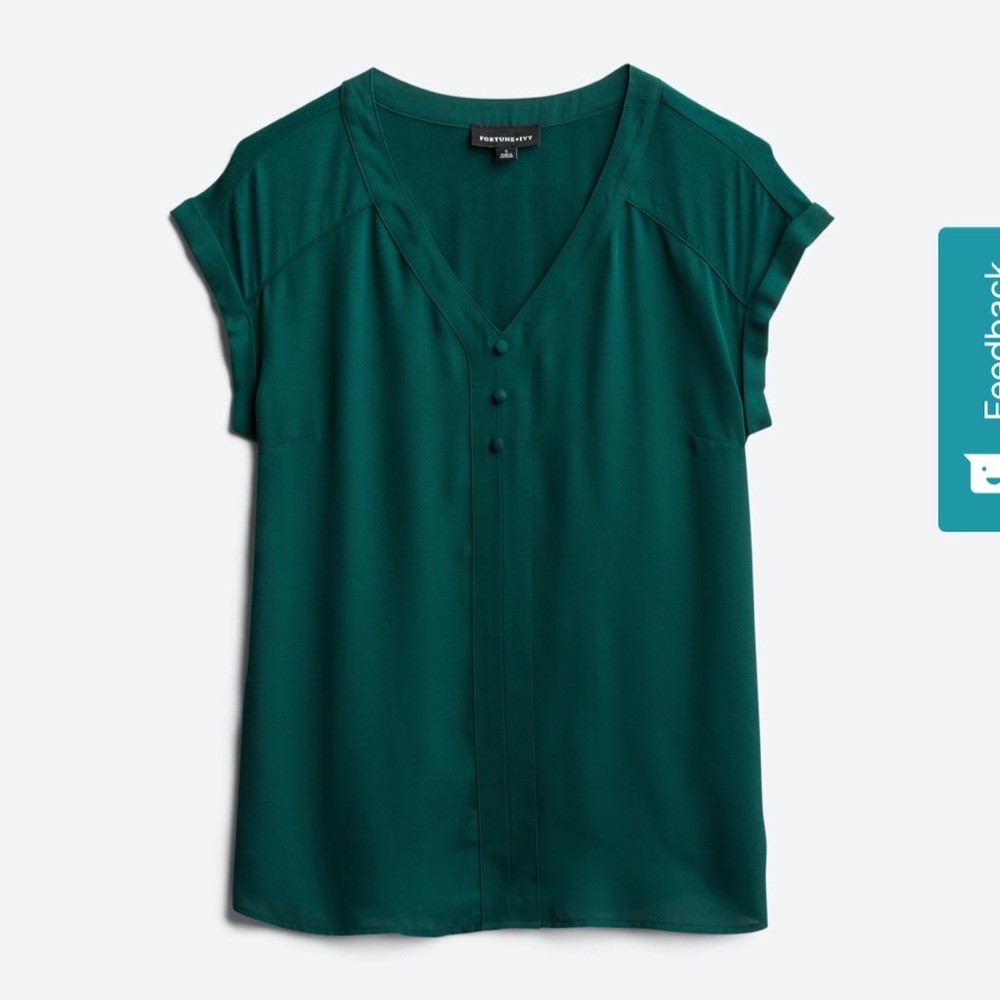 FORTUNE AND IVY HELINA MIXED MATERIAL EMERALD GREEN BLOUSE